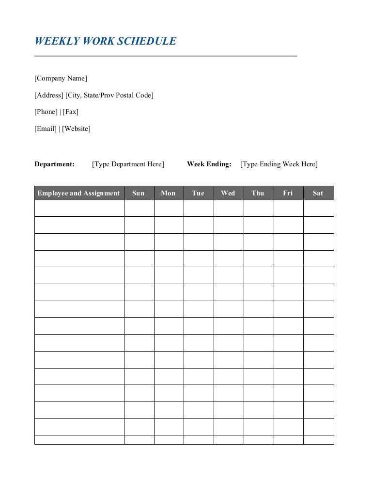 work schedule sheets