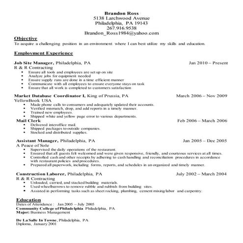 Brandon R. resume