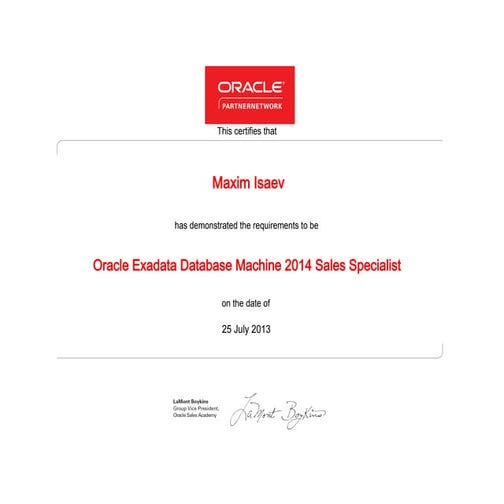 Oracle Exadata Database Machine 2014 PreSales Specialist | PDF