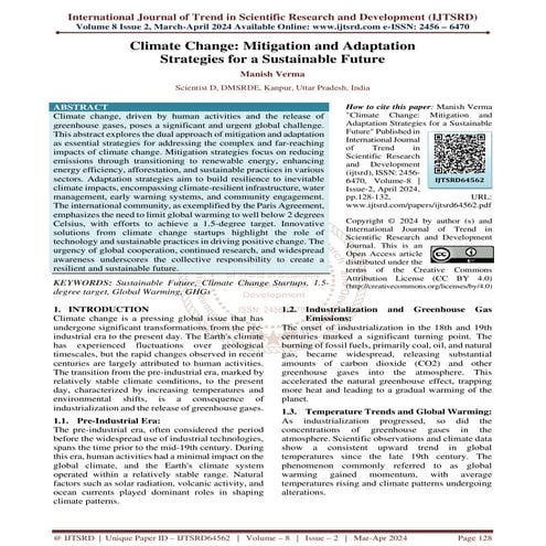 Climate Change Mitigation and Adaptation Strategies for a Sustainable Future