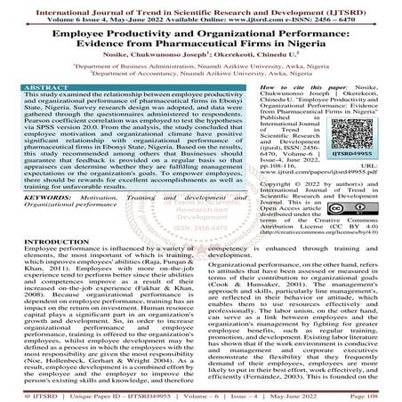 Employee Productivity and Organizational Performance Evidence from Pharmaceut...