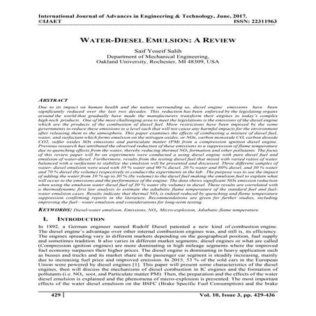 WATER-DIESEL EMULSION: A REVIEW