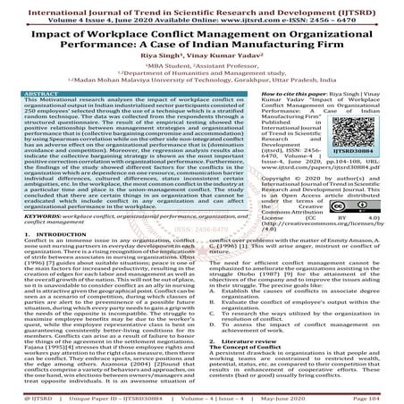 Impact of Workplace Conflict Management on Organizational Performance A ...