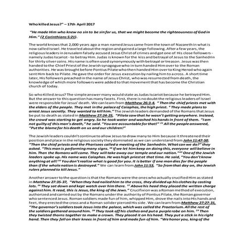 17th April 2017  - Who killed Jesus