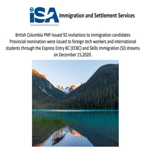 British Columbia PNP issued 92 invitations to immigration candidates | PPTX
