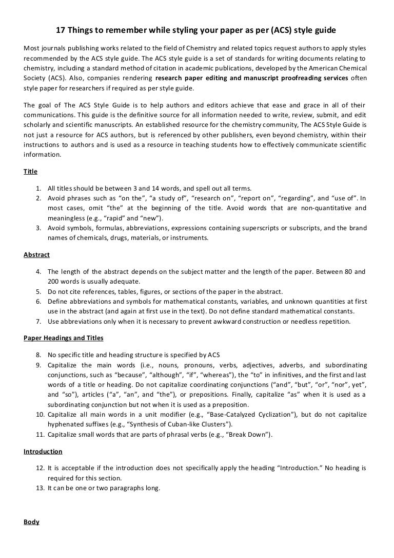 17 things to remember while styling your paper as per acs style gui acs format website