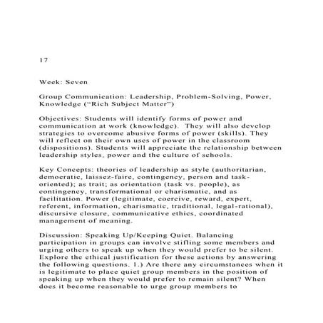 17Week SevenGroup Communication Leadership, Proble.docx