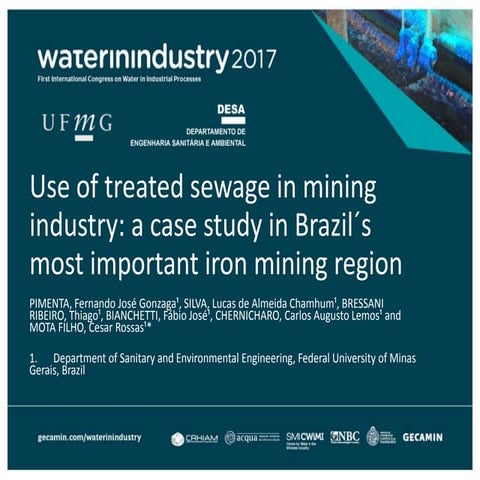 Use of treated sewage in mining industry: a case study in Brazil´s most impor...