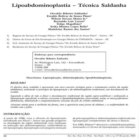 Lipoabdominoplastia - Técnica Saldanha