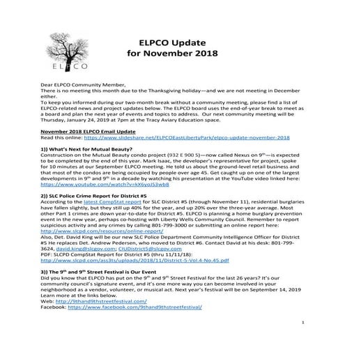 ELPCO Update: November 2018