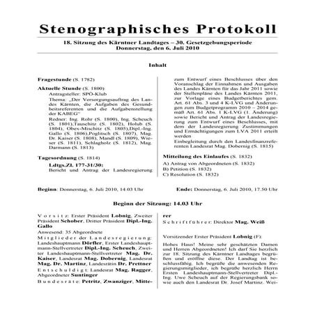 18. LTG-Sitzung am 6. Juli 2010