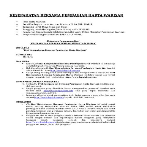 Contoh Akta Pembagian Hak Bersama (APHB) | DOCX
