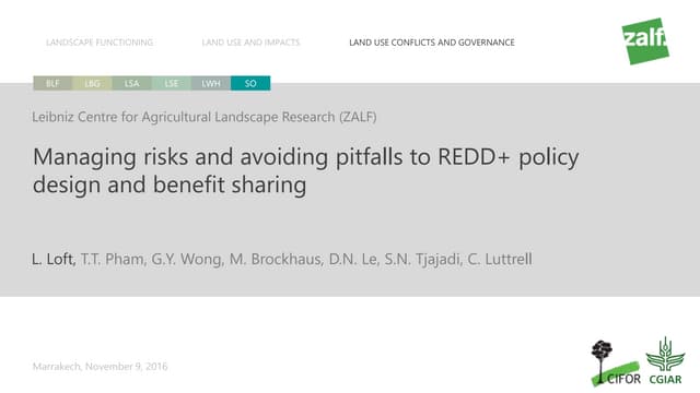 Managing risks and avoiding pitfalls to REDD+ policy design and benefit sharing 