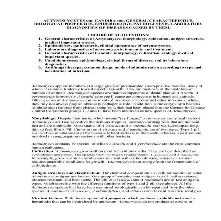 Actynomycetes, Candida. Epidemiology, Pathogenesis, laboratory diagnostics