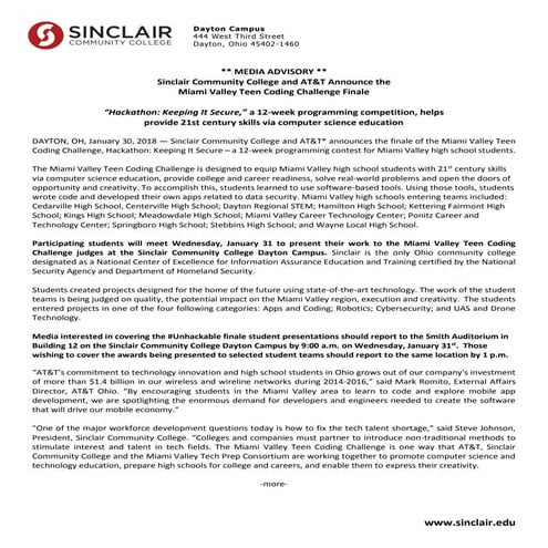 18.1.30   sinclair college hackathon 2018 finale