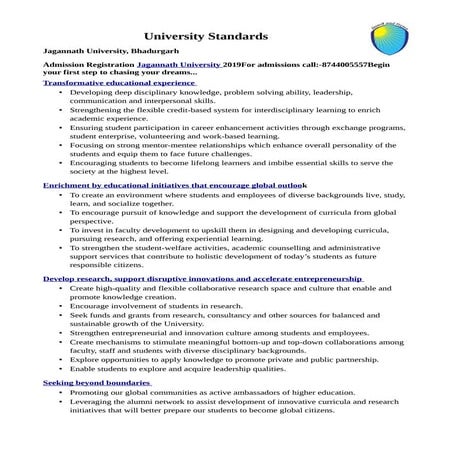 Jagannath University, Bahadurgarh Standards