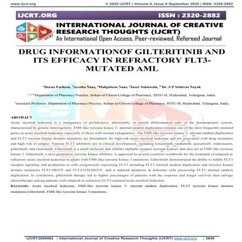 DRUG INFORMATIONOF GILTERITINIB AND ITS EFFICACY IN REFRACTORY FLT3 ...