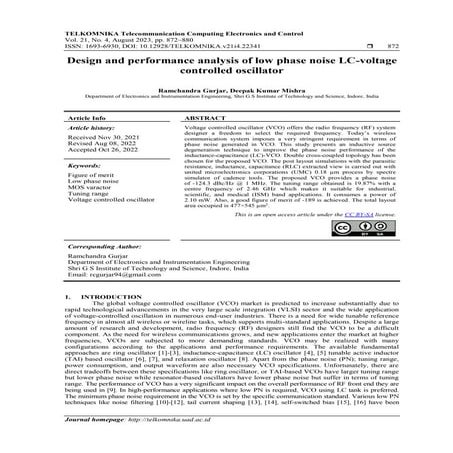 Design and performance analysis of low phase noise LC-voltage ...