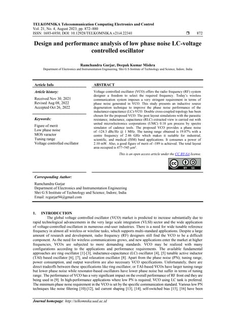 Design and performance analysis of low phase noise LC-voltage controlled osci...
