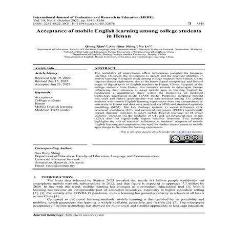 Acceptance of mobile English learning among college students in Henan | PDF