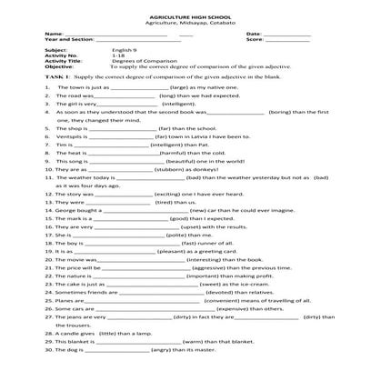 DEGREES OF COMPARISON 100 SENTENCES WORKSHEET PDF visual data 3