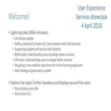 UX Showcase lightning talks - University of Edinburgh - 4 April 2018