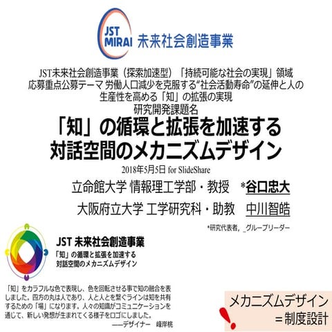 「知」の循環と拡張を加速する対話空間のメカニズムデザイン（JST未来社会創造事業）