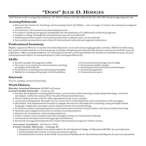 Dodi (Julie D) Hodges Resume