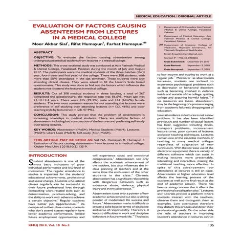 EVALUATION OF FACTORS CAUSING ABSENTEEISM FROM LECTURES IN A MEDICAL COLLEGE