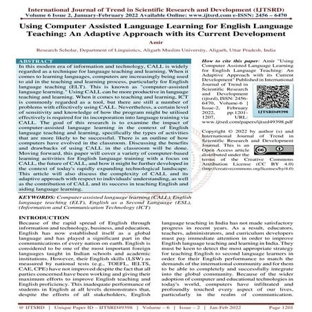 Using Computer Assisted Language Learning for English Language Teaching An Ad...