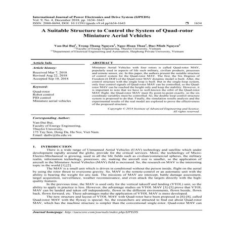 A Suitable Structure to Control the System of Quad-rotor Miniature Aerial Veh...