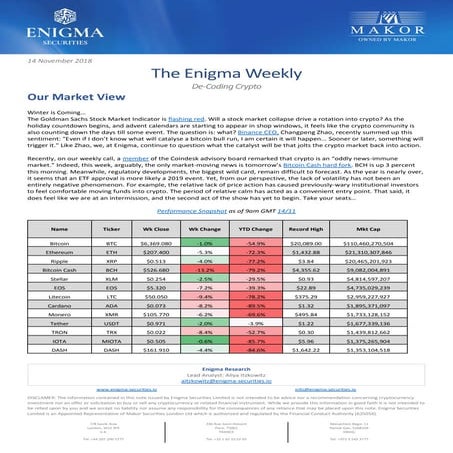 Enigma Weekly  14/11/2018 - Winter is Coming