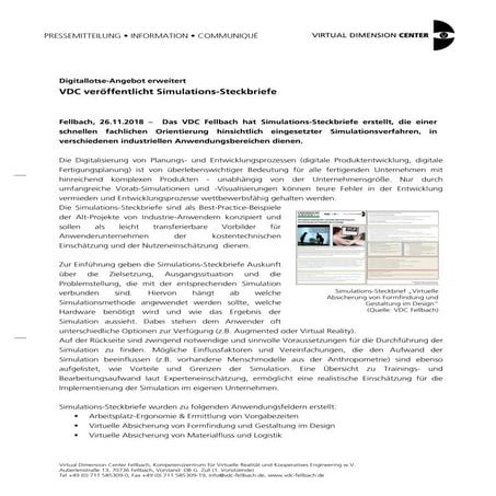 PM: VDC veröffentlicht Simulations-Steckbriefe