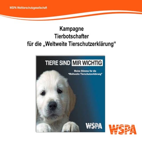 WSPA Kampagne Tierbotschafter für die Weltweite Tierschutzerklärung