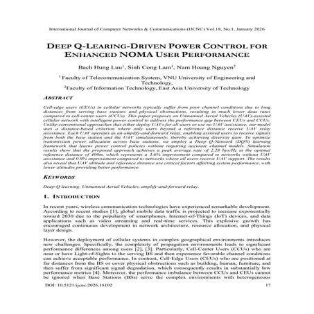 DEEP Q-LEARING-DRIVEN POWER CONTROL FOR ENHANCED NOMA USER PERFORMANCE ...