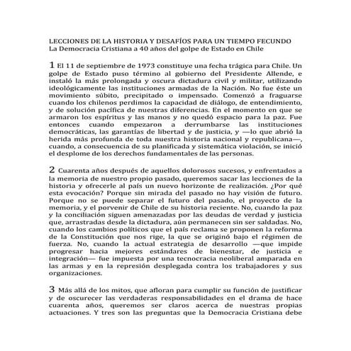 Declaración de un grupo de la DC por los 40 años del Golpe