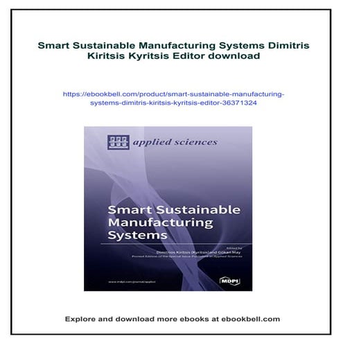 Smart Sustainable Manufacturing Systems Dimitris Kiritsis Kyritsis Editor