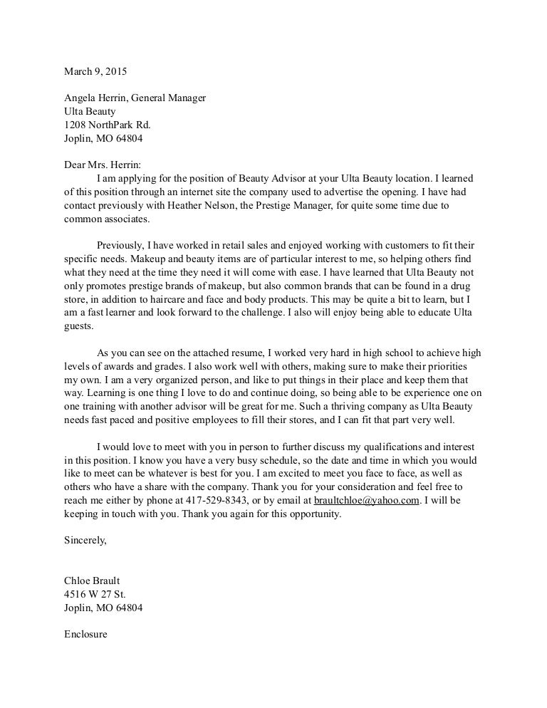 cover letter cosmetology cover letter