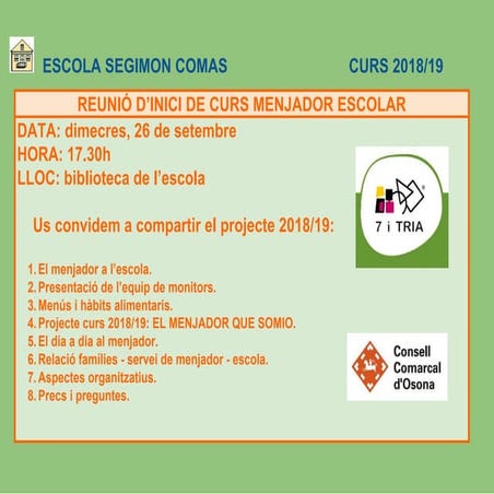 1819  REUNIÓ INICI DE CURS MENJADOR ESCOLAR