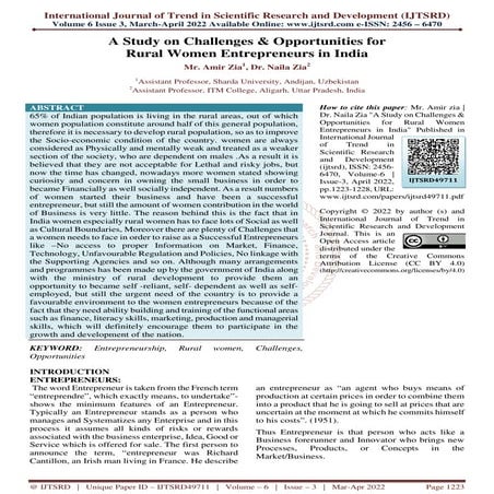 Problems and prospects of the rural women entrepreneurs in india | PDF