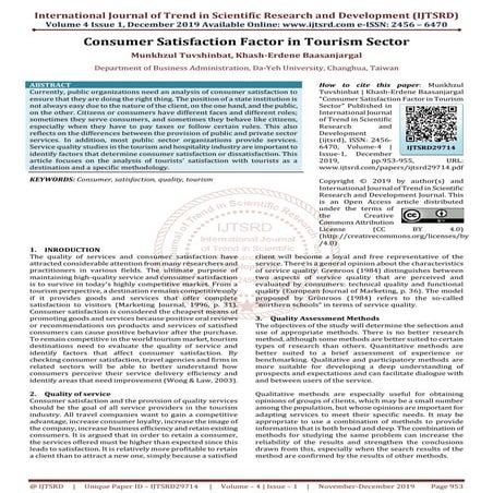 Consumer Satisfaction Factor in Tourism Sector