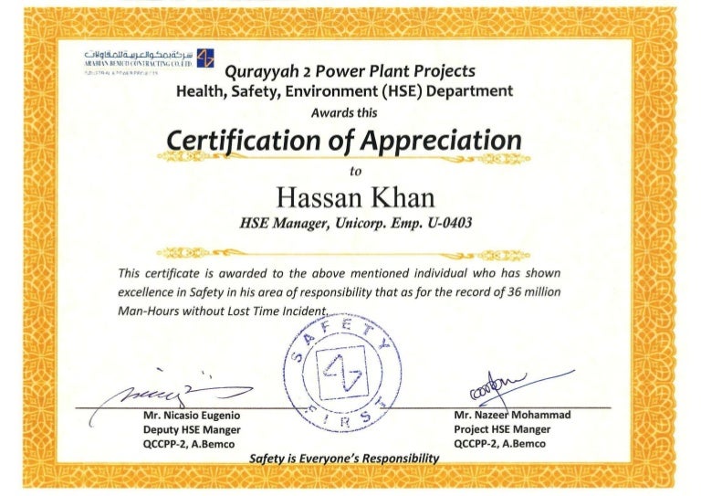 safety appreciation certificate