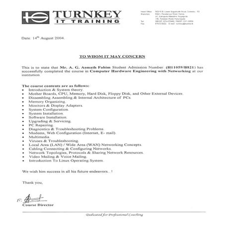 Turnkey To Whom It May Concern