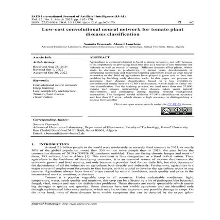 Low-cost convolutional neural network for tomato plant diseases classification