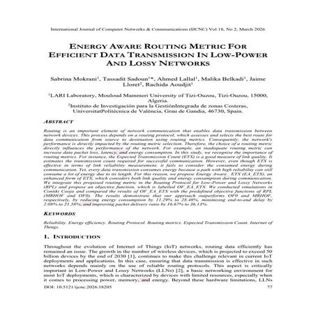 Energy Aware Routing Metric for Efficient Data Transmission in Low ...