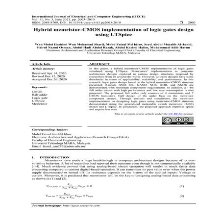 Hybrid memristor-CMOS implementation of logic gates design using LTSpice 