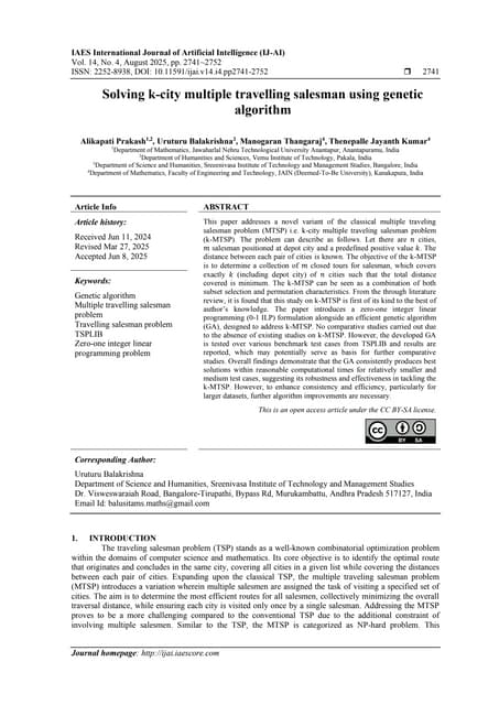 Solving k-city multiple travelling salesman using genetic algorithm