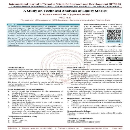 A Study on Technical Analysis of Equity Stocks