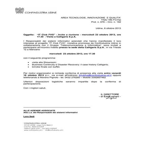 Circolare indizione riunione di ottobre IT Club FVG