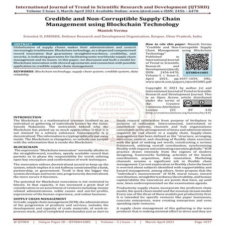 Credible and Non Corruptible Supply Chain Management using Blockchain Technology